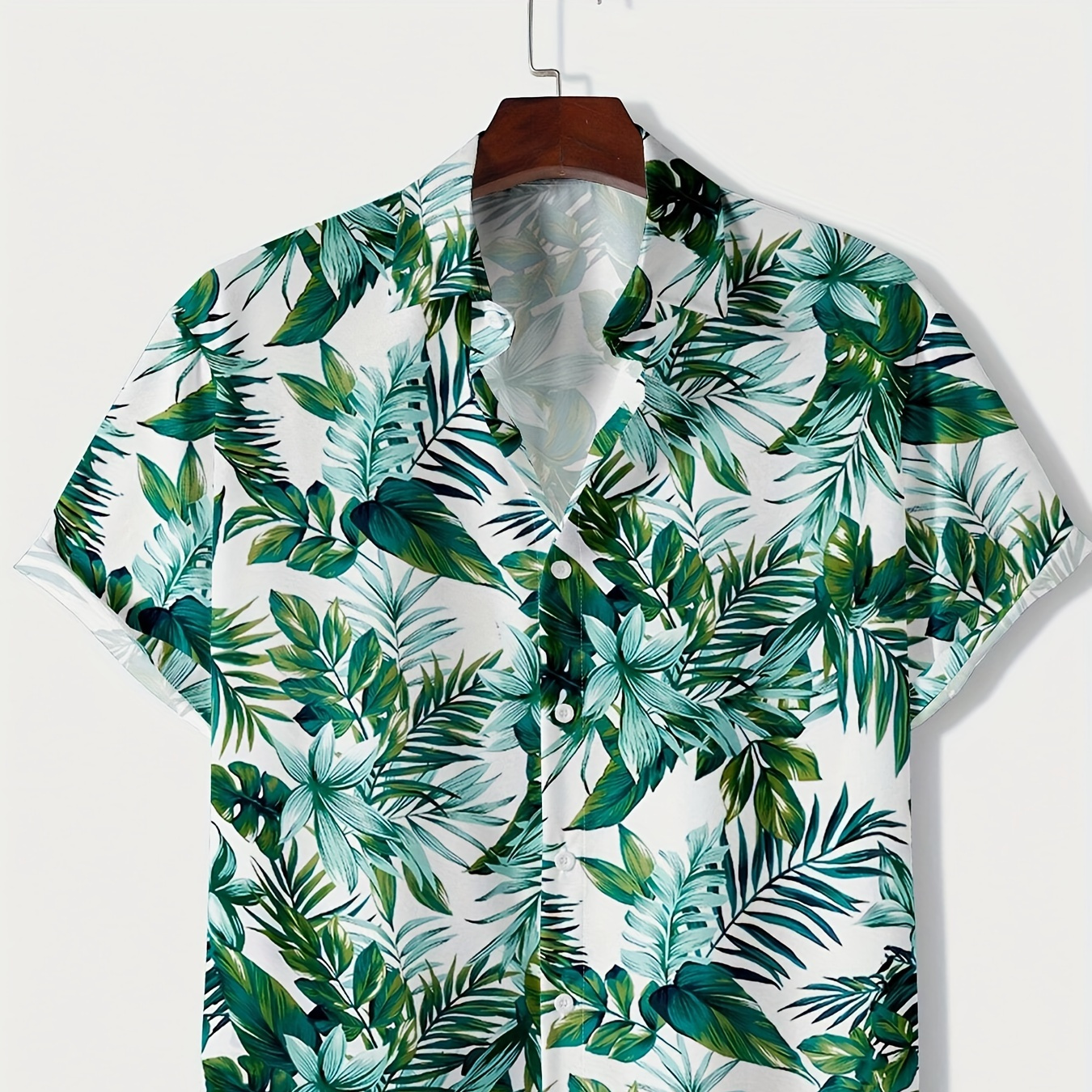 

Leaf Pattern Hawaiian Shirt, Men's Casual Allover Print Button Up Short Sleeve Shirt For Summer Beach Vacation Resort
