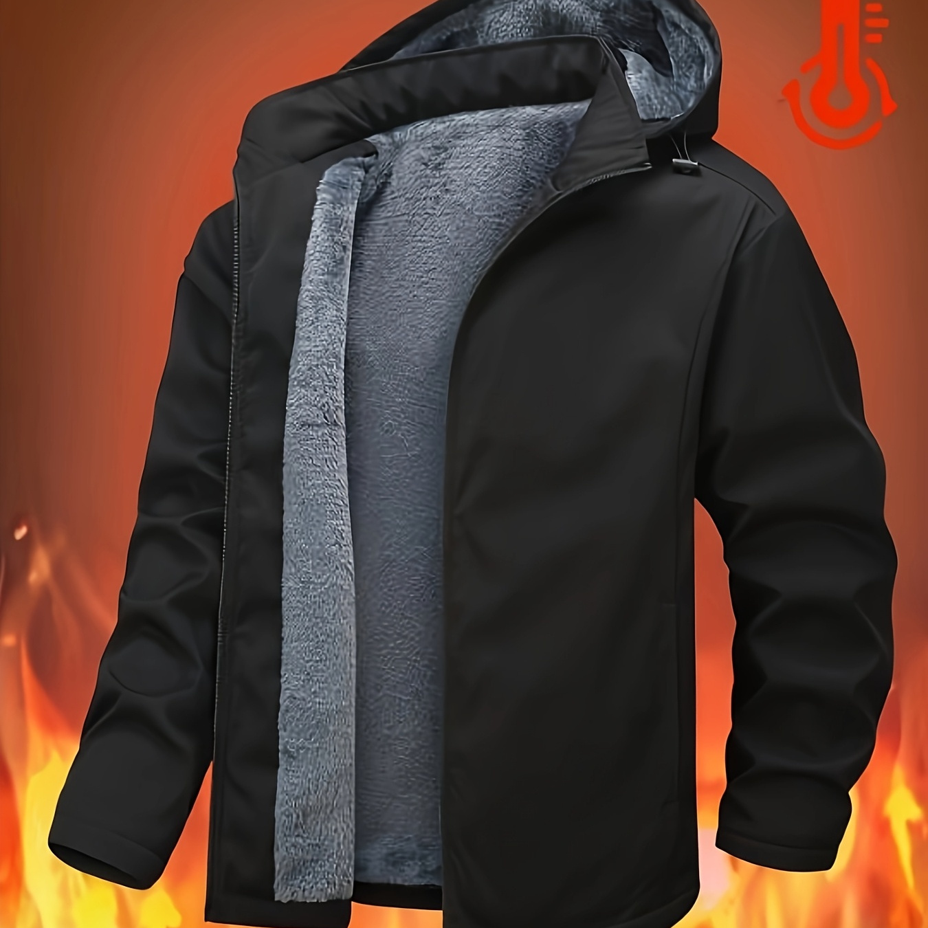 

Men's Fleece Lined Solid Hooded Jacket For Winter And Autumn, Casual Stylish Padded Warm Outdoor Coat As Gift