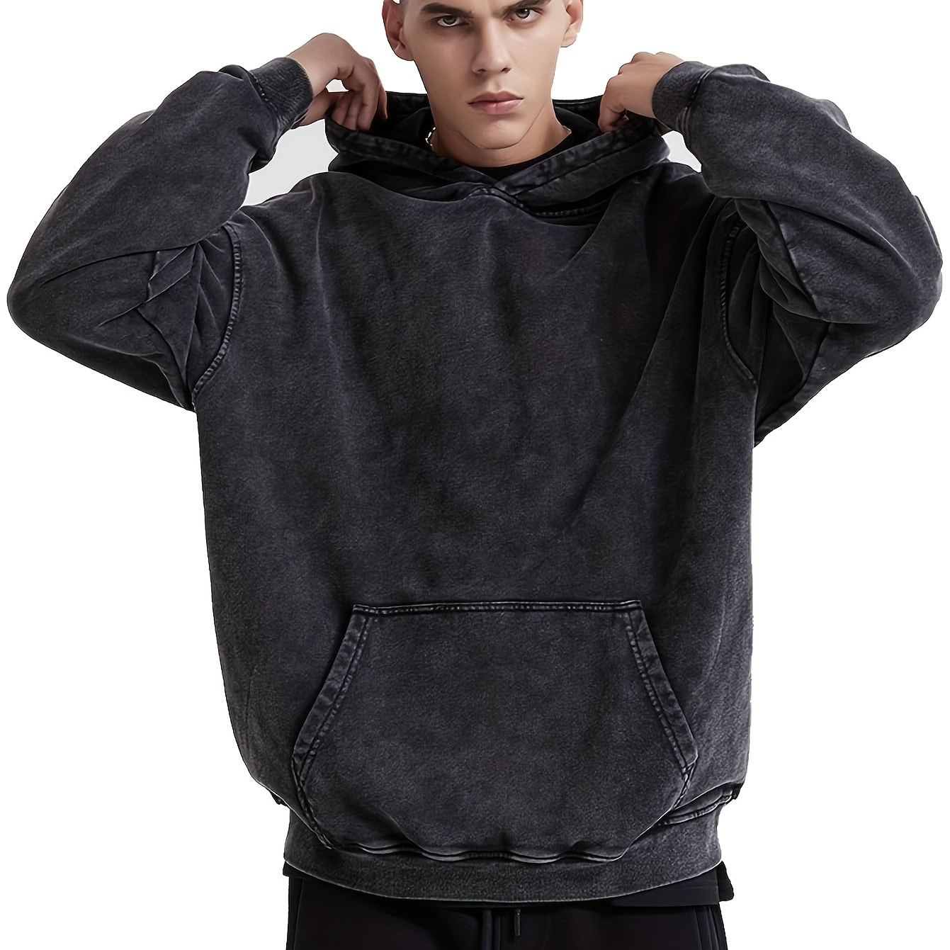 

Sweat à capuche long à manches longues de style rétro avec une poche kangourou pour homme, haut chic et tendance pour la rue et les loisirs quotidiens