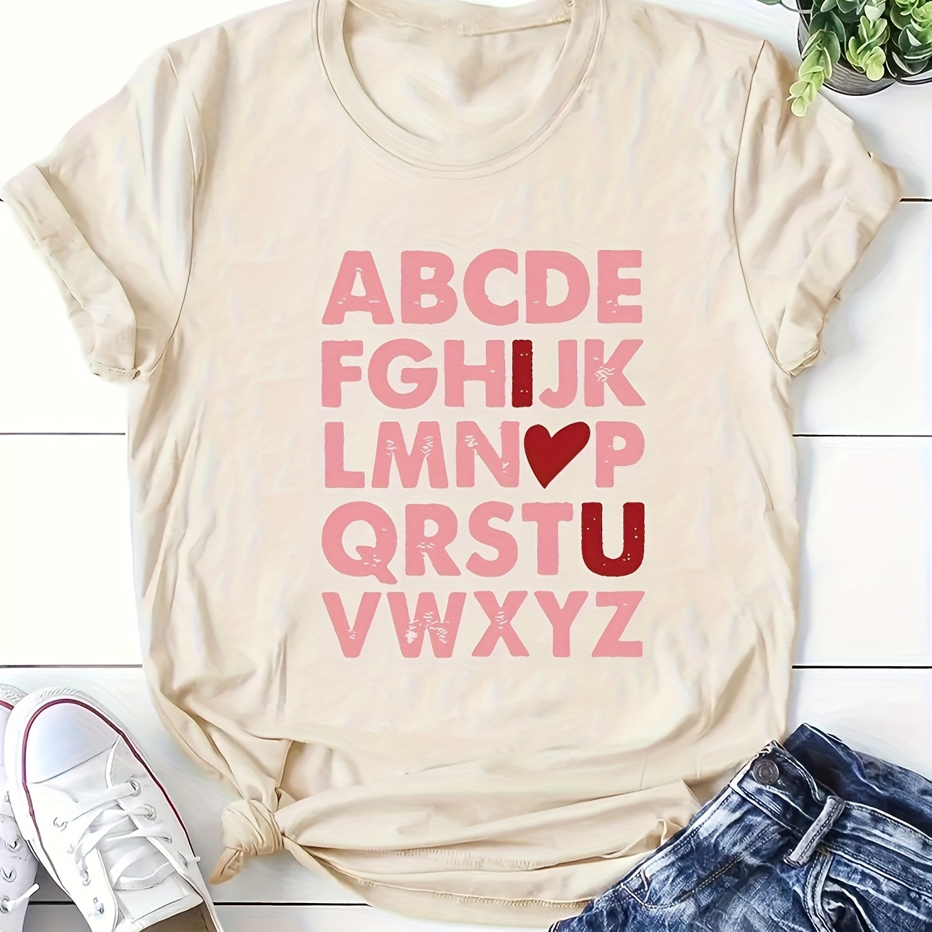 

Valentine's Day Print T-shirt - Soft Cotton , Crew Neck, Casual Fit For Women - Machine Washable