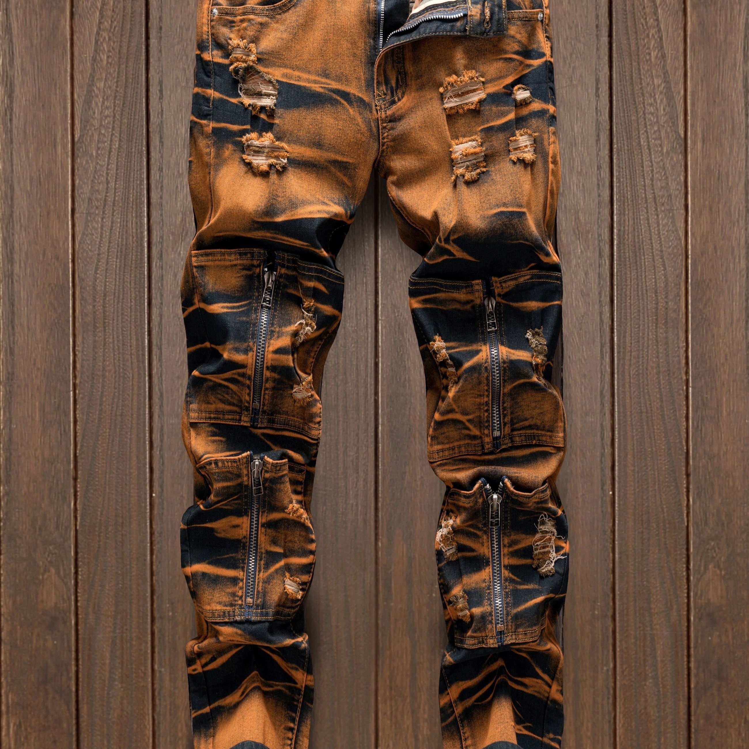 

Men'-inspired Cargo Jeans With Multi- - Stretch Denim, Machine Washable, Casual Streetwear