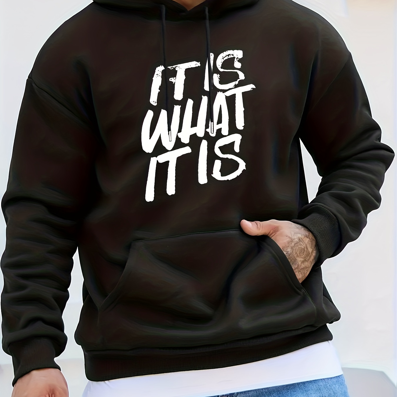 

"it Is What It Is" Print, Hoodies For Men, Graphic Sweatshirt With Kangaroo Pocket, Comfy Trendy Hooded Pullover, Men's Clothing For Fall Winter