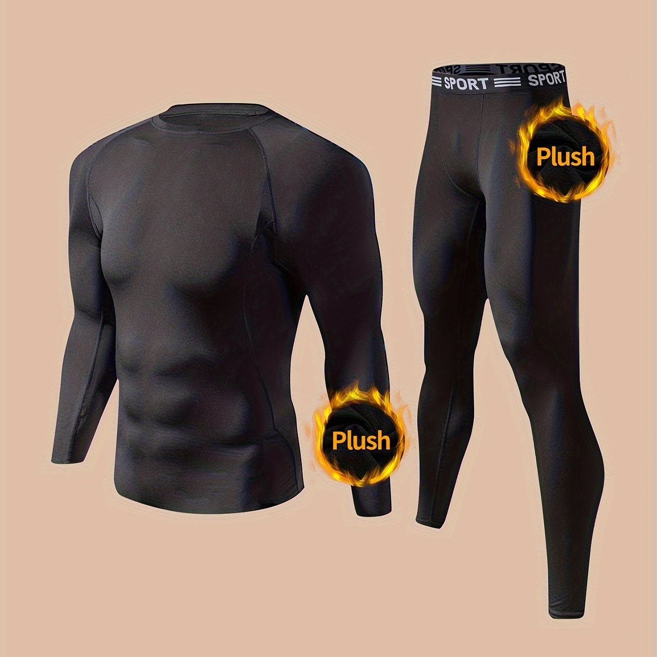 

Men's Thermal Wear Set, Warm Base Layers For Winter, Long Sleeve Tops And Bottoms, Outdoor Skiing Warm Leggings Tights, Body Shaper Set