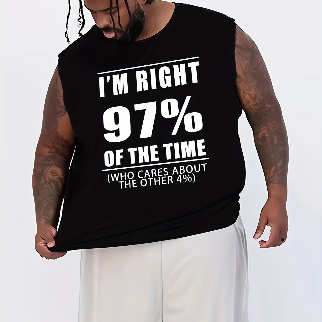 

Men's Casual Trendy "i'm Right 97% Of The Time" Letter Print Sleeveless Tank Tops, Summer Oversized Loose Vest For Fitness, Workout, Training Plus Size