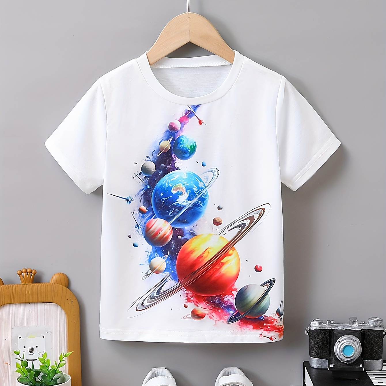 

Colorful Space Planets Print Boys Casual Short Sleeve T-shirts - Comfortable & Stylish Tops For Summer - Ideal Gift For Your Fashionistas