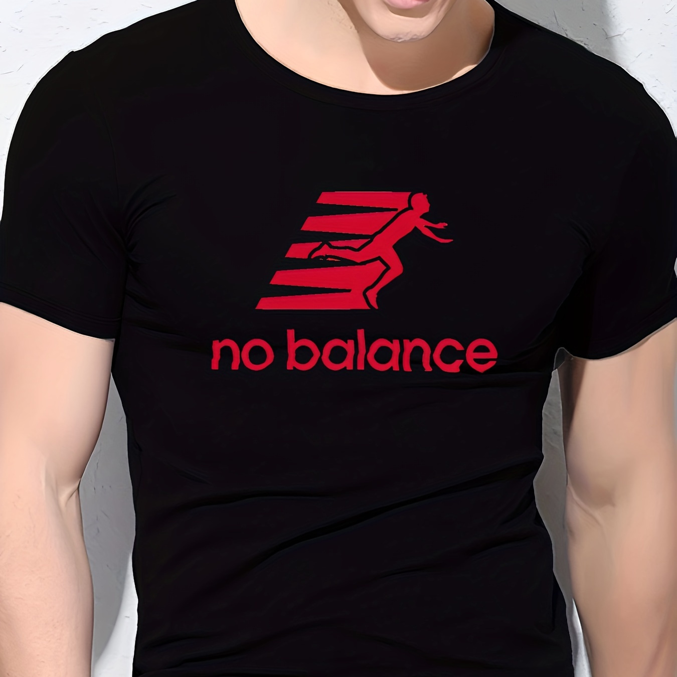 

No Balance Letter Funny Pattern Print Men's Crew Neck Short Sleeve T-shirt, Trendy Tees, Casual Comfortable Lightweight Top For Summer, Outdoor Sports