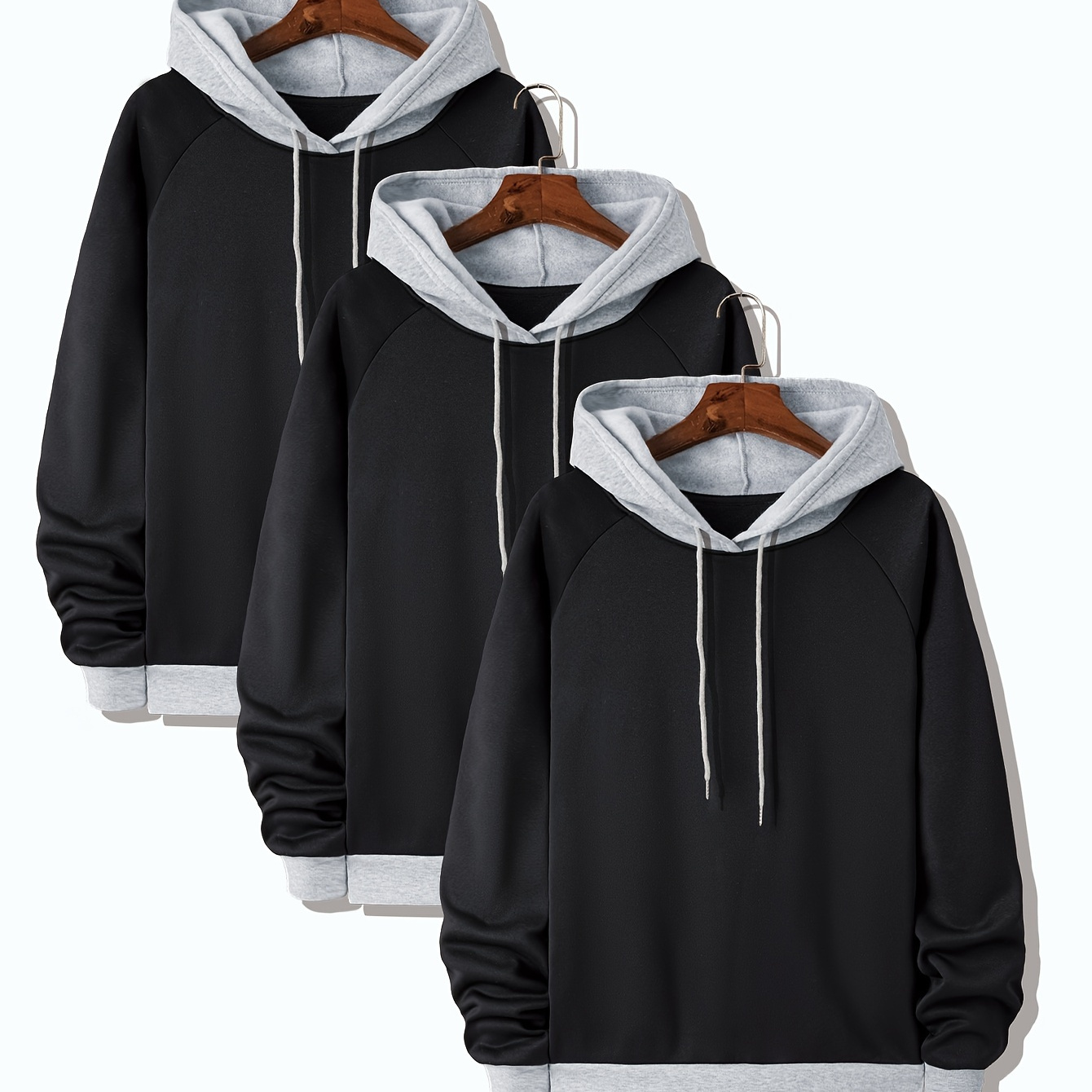 

Plus Size Men's 3pcs Contrast Color Hooded Sweatshirt Spring Fall Winter Hoodies, Men's Clothing