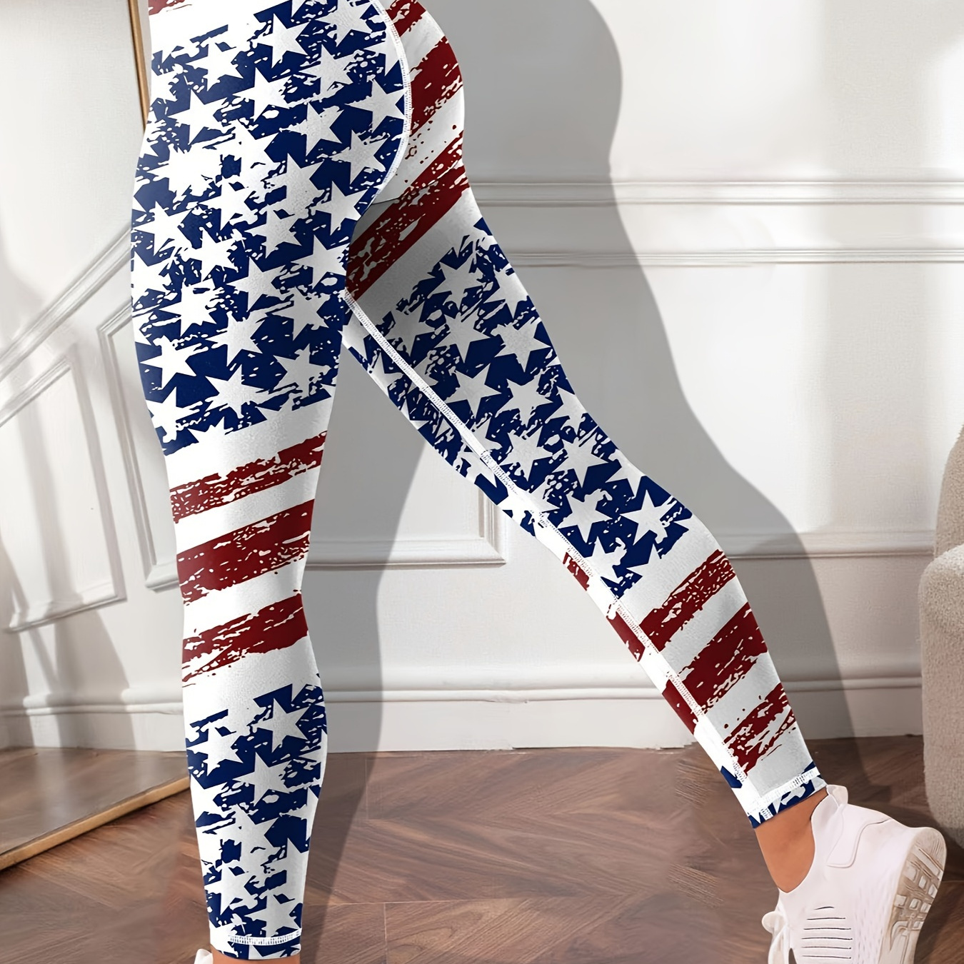

President's Day American Flag Workout Yoga Pants, Stretchy Fitness Training Sports Leggings, Women's Activewear