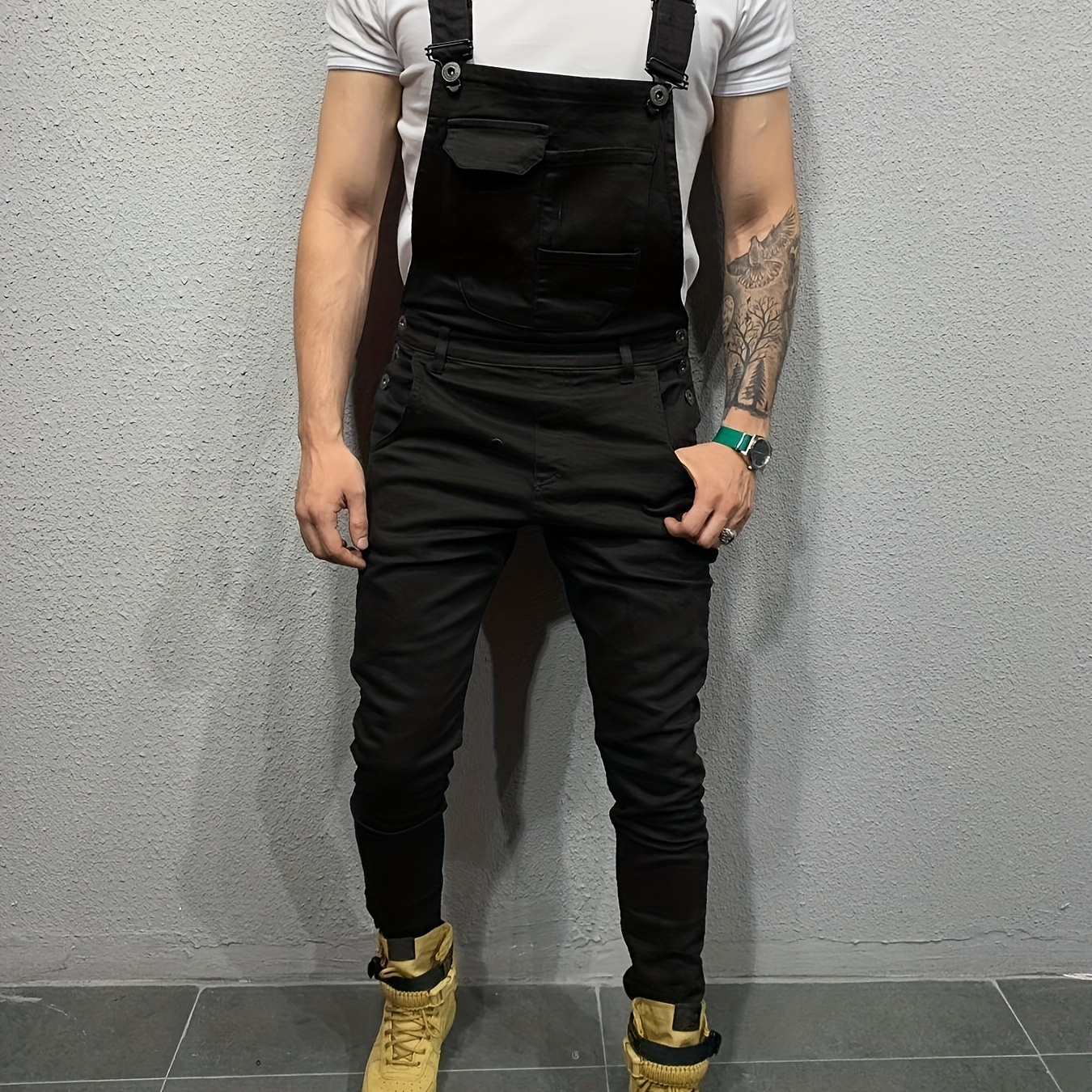 

Men's Fashion Denim Overalls, Slim Fit Casual Suspender Pants, Streetwear Style, Adjustable Strap Work Jeans, Tapered Leg Trousers