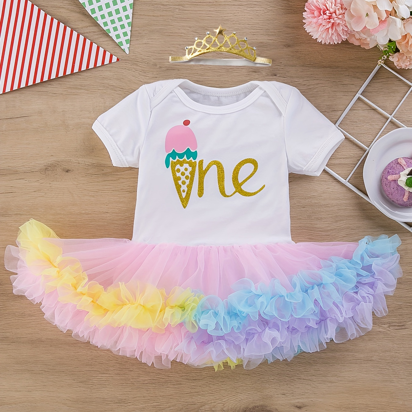 

2pcs Baby Birthday Cute Outfits, New Baby Gauze Princess Dress With Hair Decor, Holiday Party Dress Up