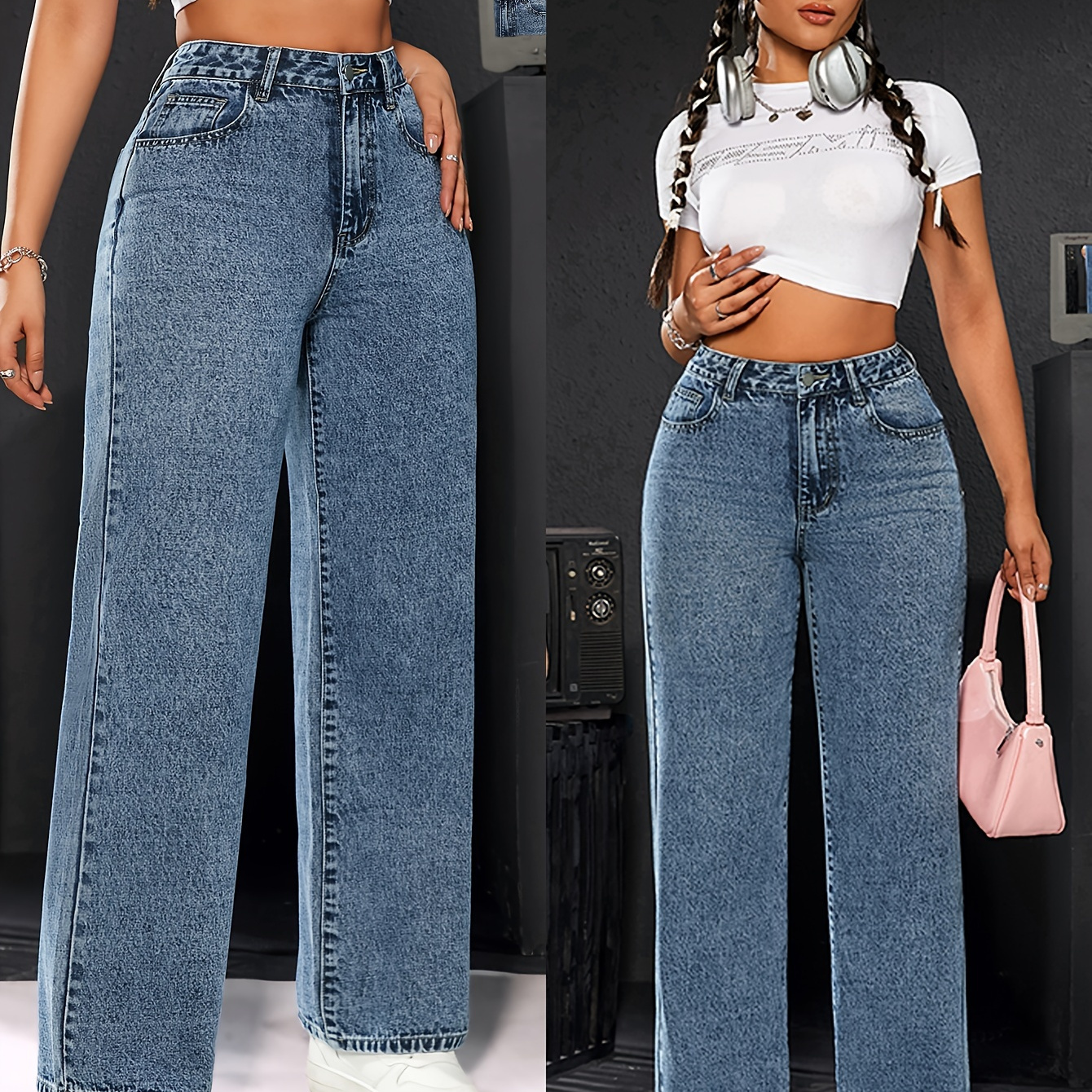 

Bow Decor Back Pocket Straight Leg Denim Pants, High Rise Jeans, Women's Denim Jeans & Clothing For Fall