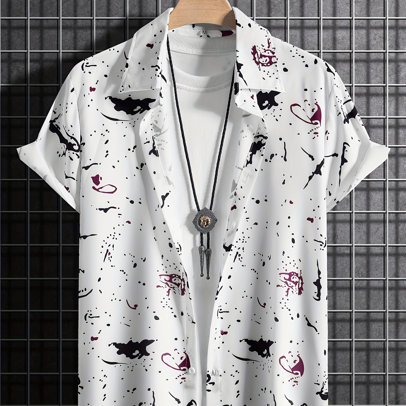 

Chemise à manches courtes décontractée à motif d'éclaboussures de peinture aléatoire, chemise hawaïenne pour hommes pour la station de vacances d'été
