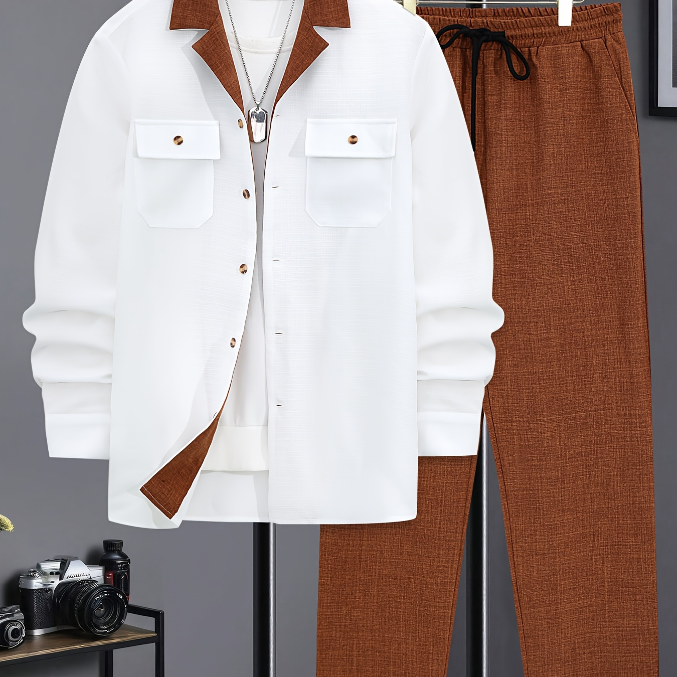 

[fashionable Outfit]men's New Autumn And Winter Long Sleeve Button Shirt And Casual Pants Set
