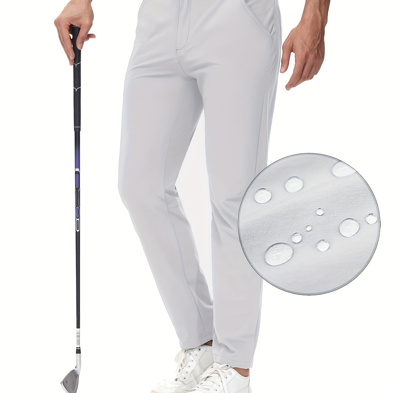 

Men's Solid Golf Pants, Active Pants With Pockets For Sports Playing Golf