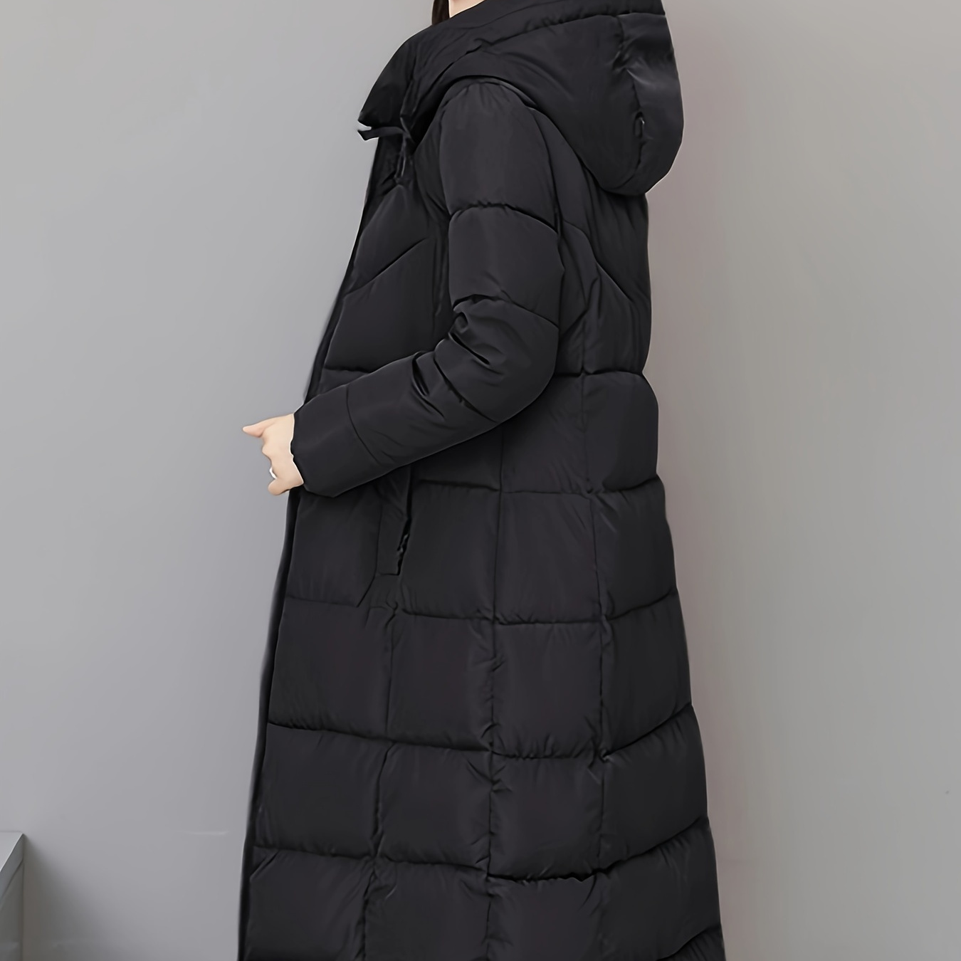 

Manteau long à épais , , d'hiver, en et de unie, , non extensible, tissé, longues, , au-dessus du genou.