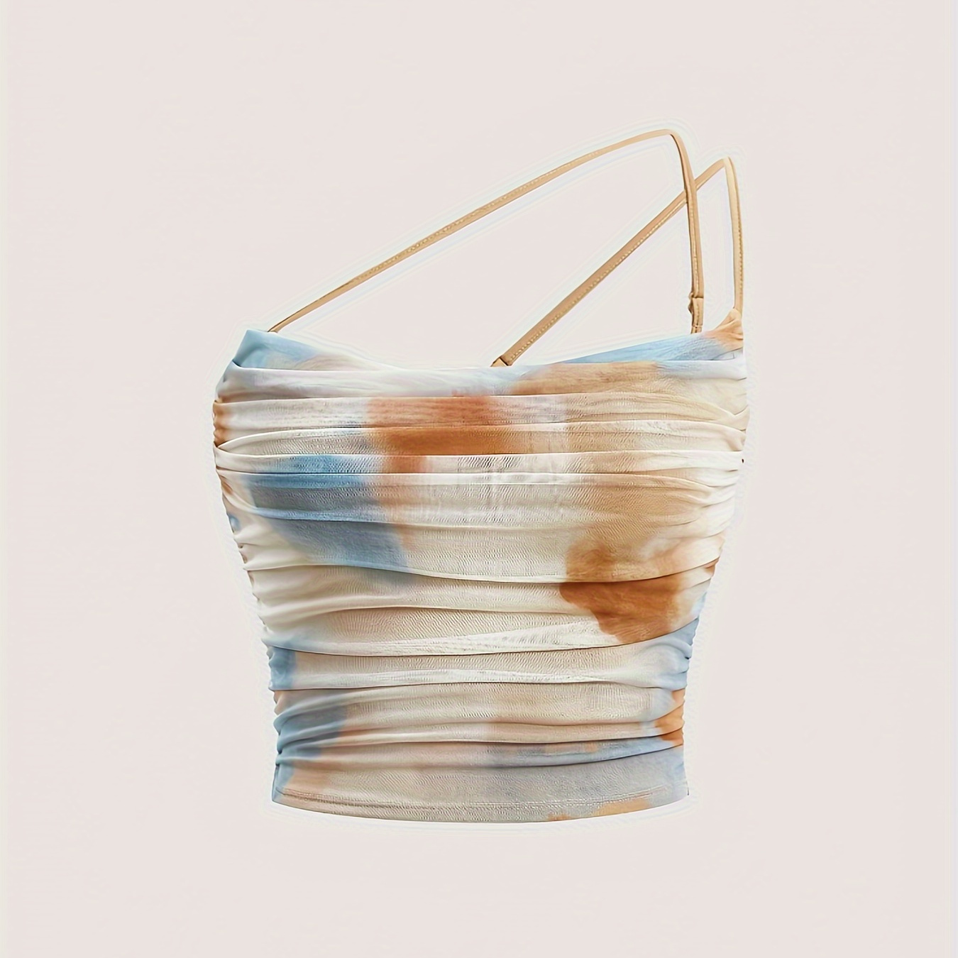 

Tie Dye 1 Shoulder Top, Sexy Spaghetti Strap Ruched Crop Top For Spring & Summer, Women's Clothing