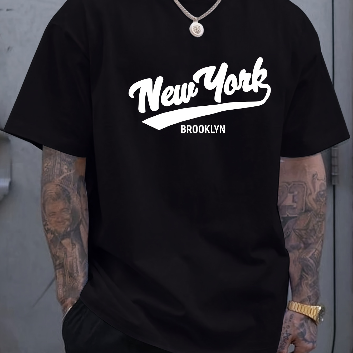 

New York Print Men's Round Crew Neck Short Sleeve Tee, Fashion T-shirt, Comfy Breathable Casual Sports Top For Spring Summer Holiday Leisure Vacation