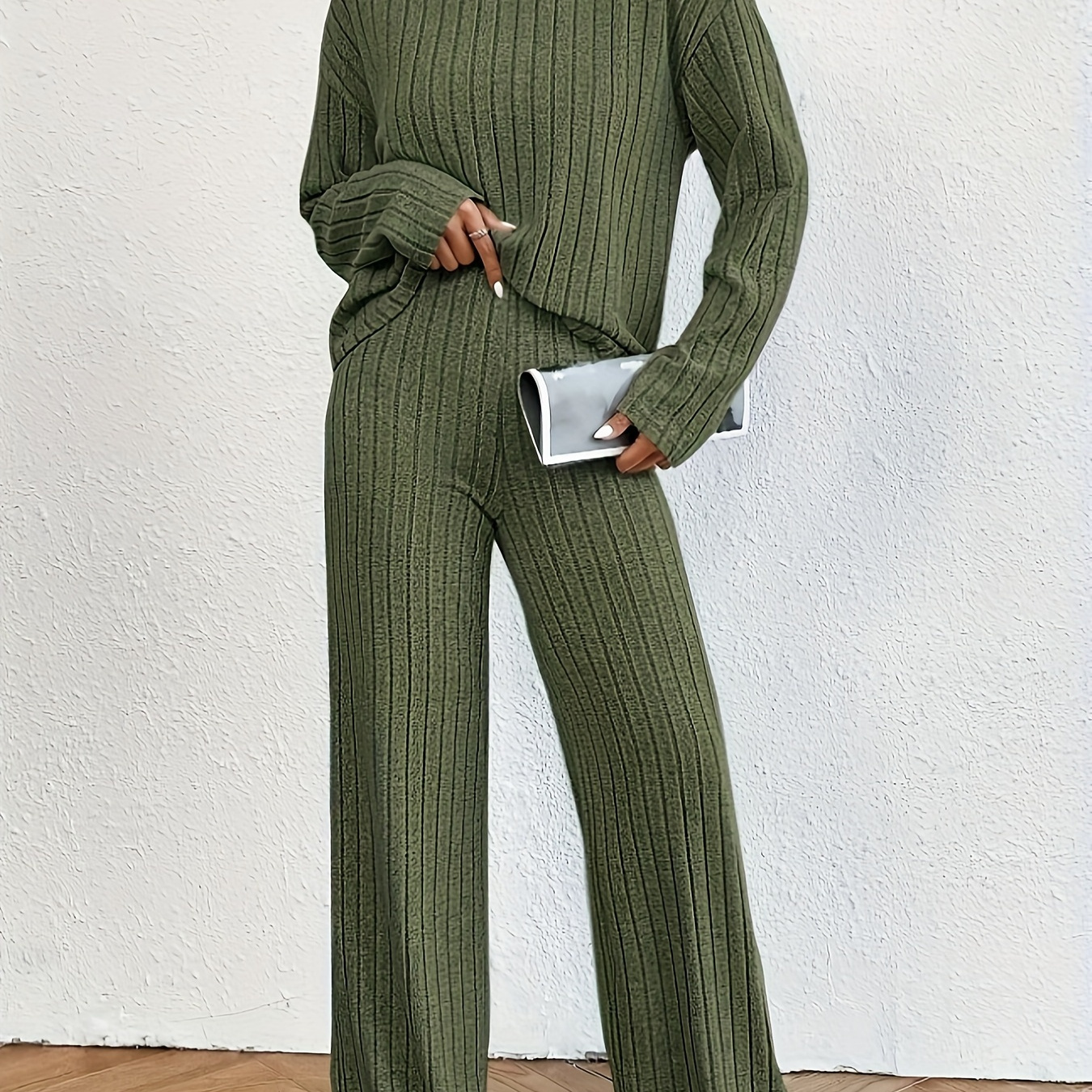 

Women's Ribbed Set, Long Sleeve Top & Pants, Relaxed Fall