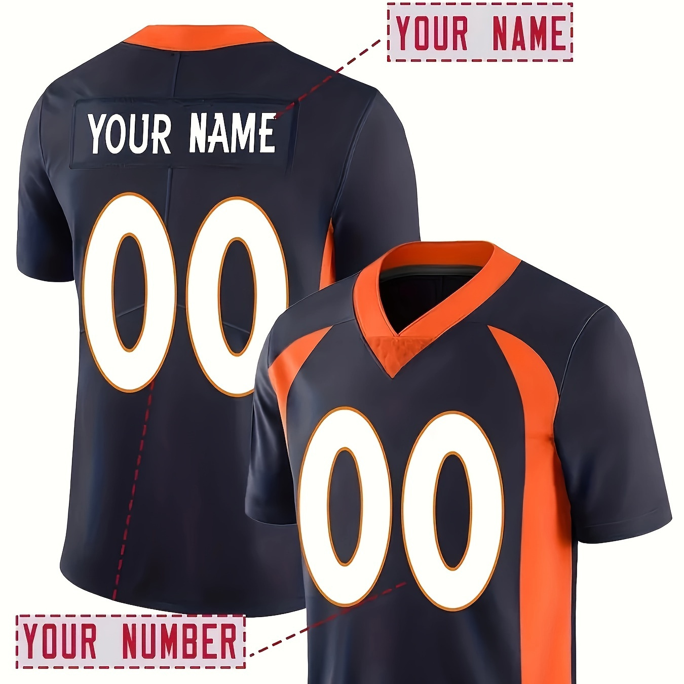 

Customized Name And , Men's Short Sleeve Loose V-neck Embroidery Personalized American Football Jersey, Outdoor Rugby Jersey For