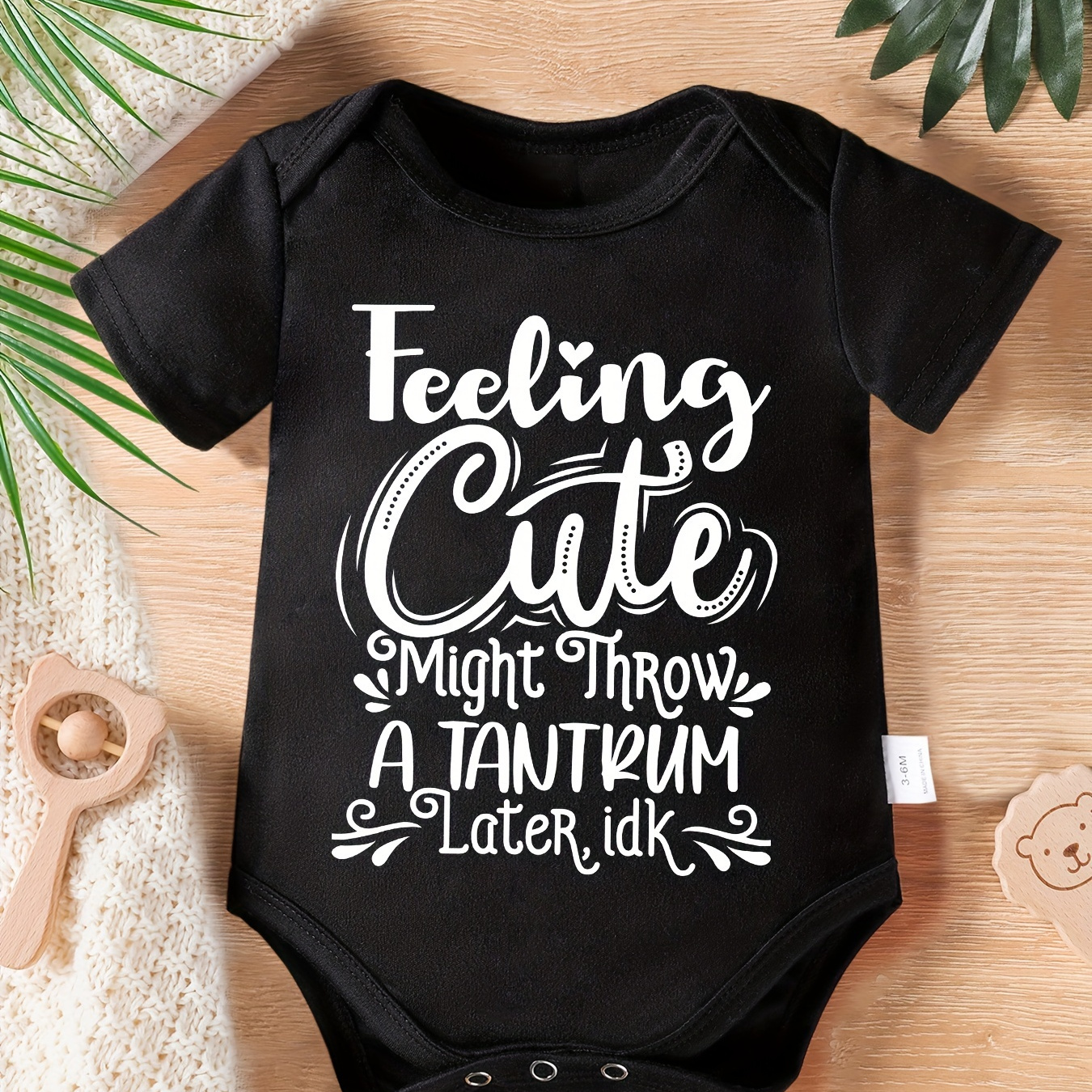 

Feeling Cute Might Throw A Newborn Baby Girls' Onesie, Casual & Comfy Short Sleeve Crew Neck Romper For Spring & Summer, Infant Girls' Clothing