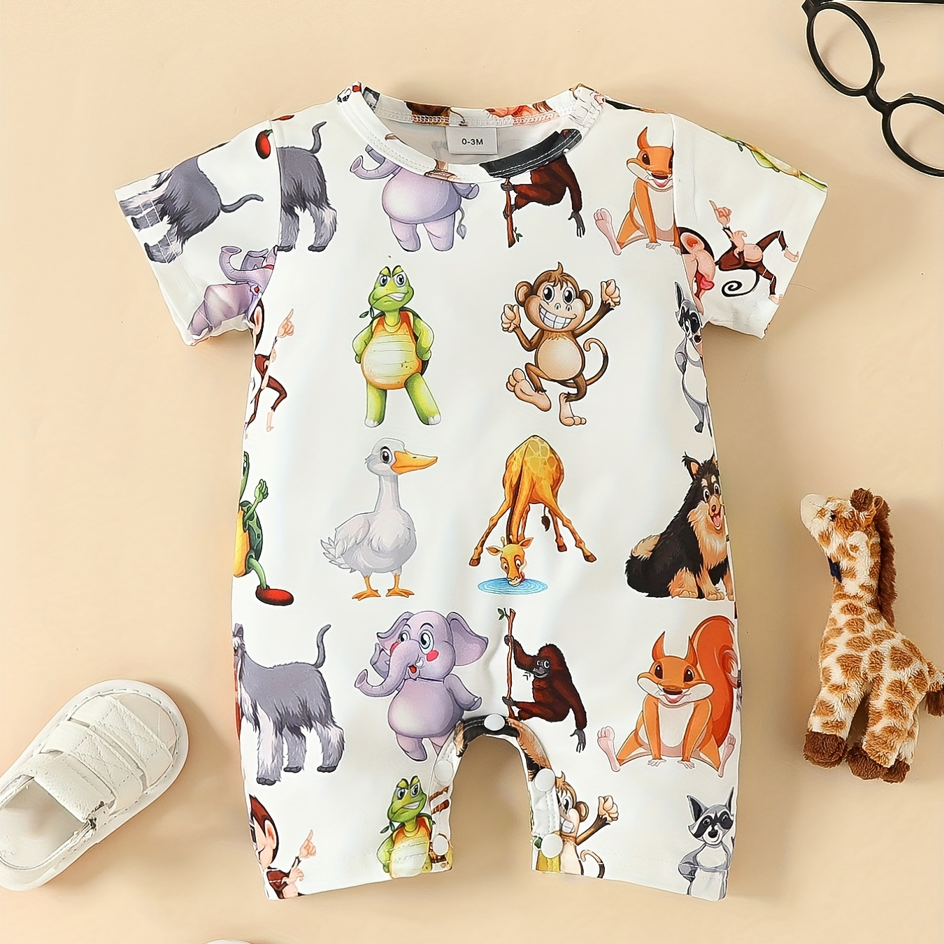 

Bébé Garçons Et Filles Mignon Animal Imprimé Graphique À Manches Courtes Barboteuse Combinaison Vêtements
