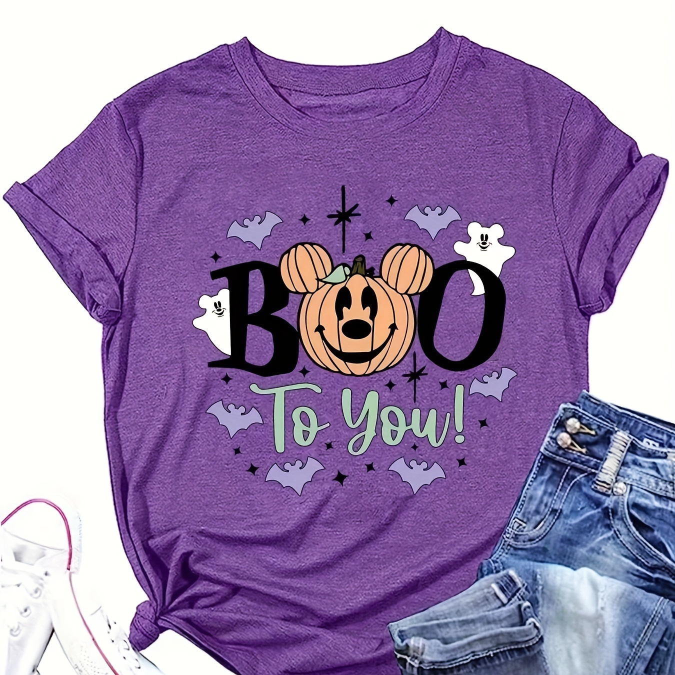 

Print Short Sleeve T-shirt, Casual Crew Neck Top For Spring & Summer, Women's Clothing