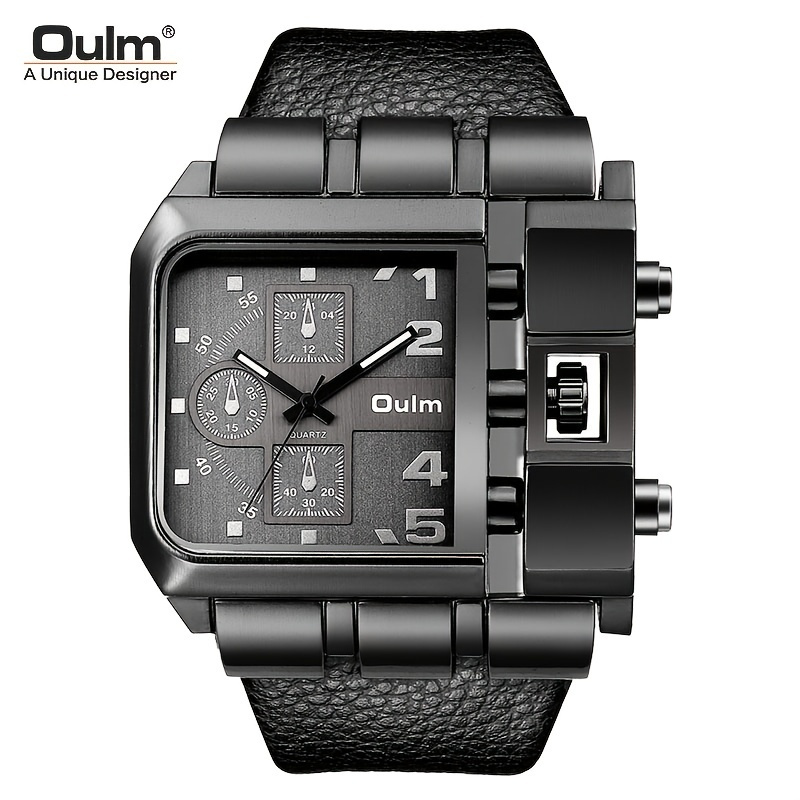 Oulm Big Dial Quartz Men's Watch Leisure Belt Men's Watch Personality Square Watch, Ideal choice for Gifts