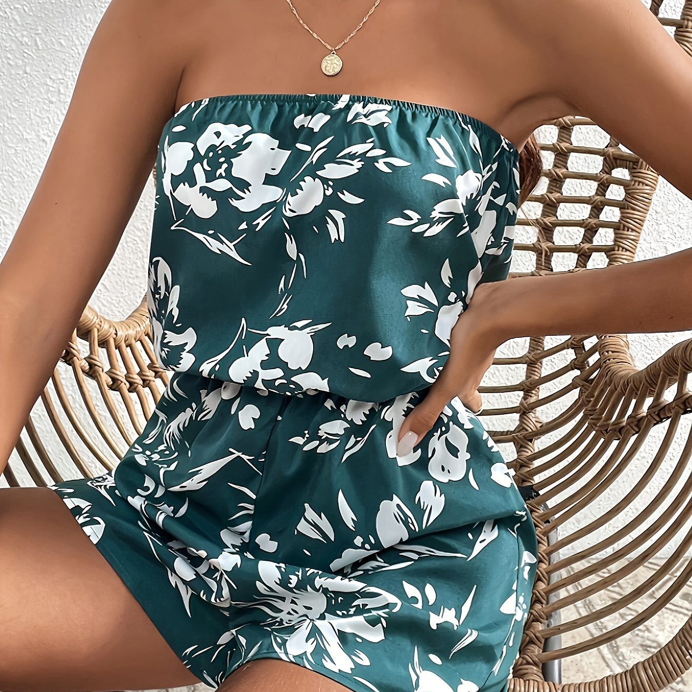 

Floral Pattern Tube Romper Jumpsuit, Casual Sleeveless Romper Jumpsuit For Summer, Women's Clothing