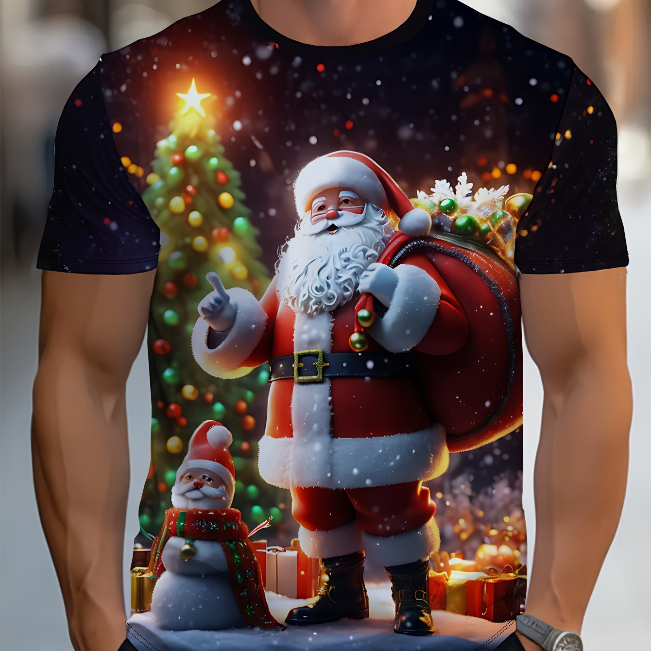 

Seasonal Style, Men's Santa Claus Graphic Tee - Casual & Sporty Polyester T-shirt, Summer & Christmas Parties, Christmas Shirts