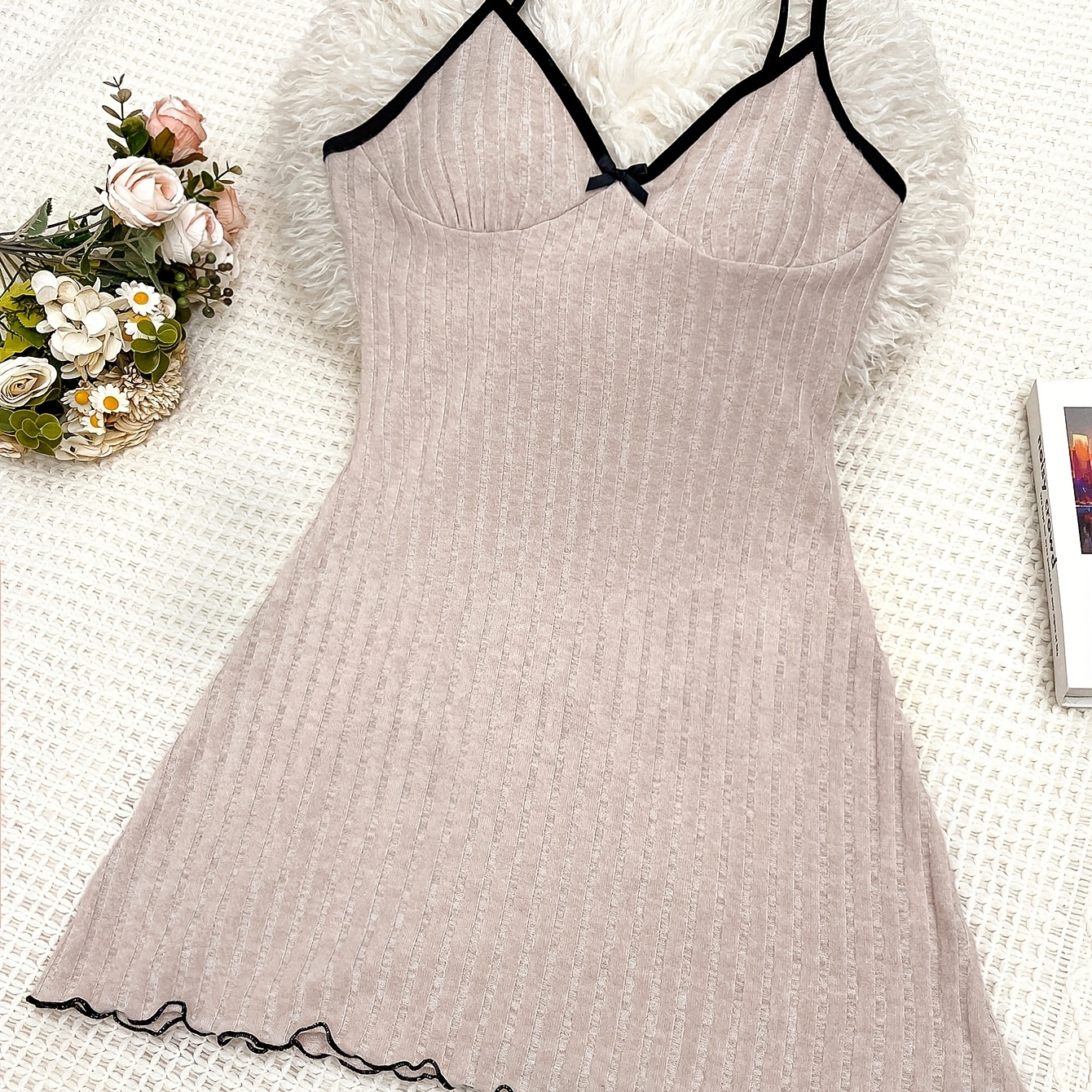 

Jersey Knit Night Dress For Women - Polyester & Elastane Sleepshirt, Mature V-neck Style With Bow Detail, Solid Color, Suitable For Spring & Fall - Adult Nightgown Sleepwear