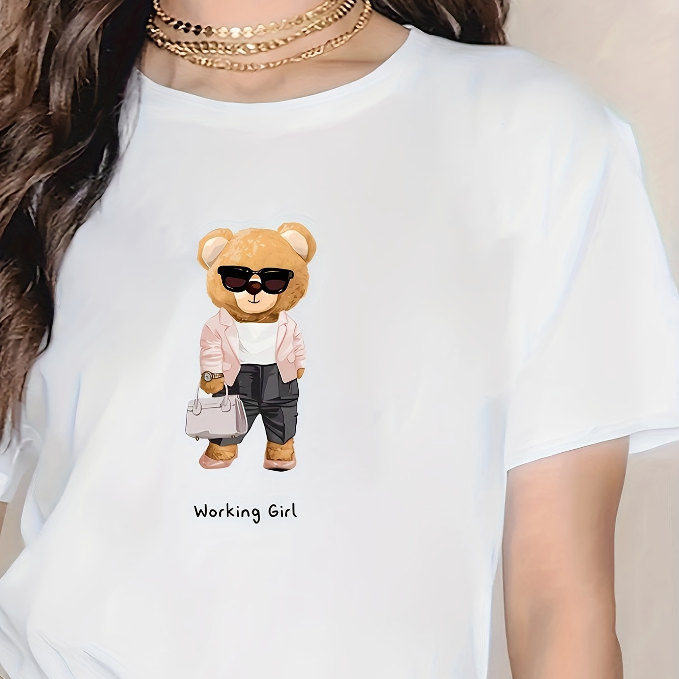 

Graphic Print T-shirt, Short Sleeve Crew Neck Casual Top For Summer & Spring, Women's Clothing