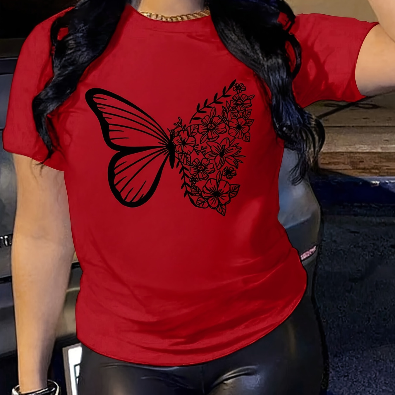 

Women's Casual Polyester T-shirt With - Knit Fabric, Round Neck, Unisex Short Sleeve