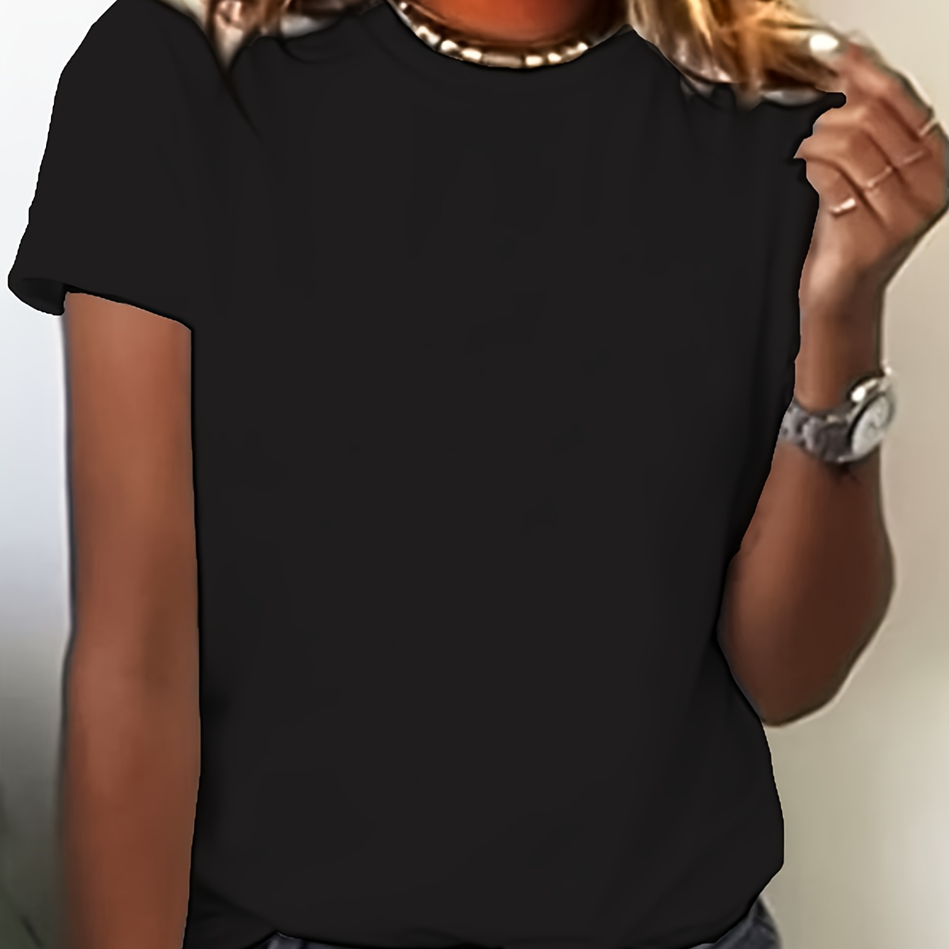 

Solid Color T-shirt, Short Sleeve Crew Neck Casual Top For Summer & Spring, Women's Clothing