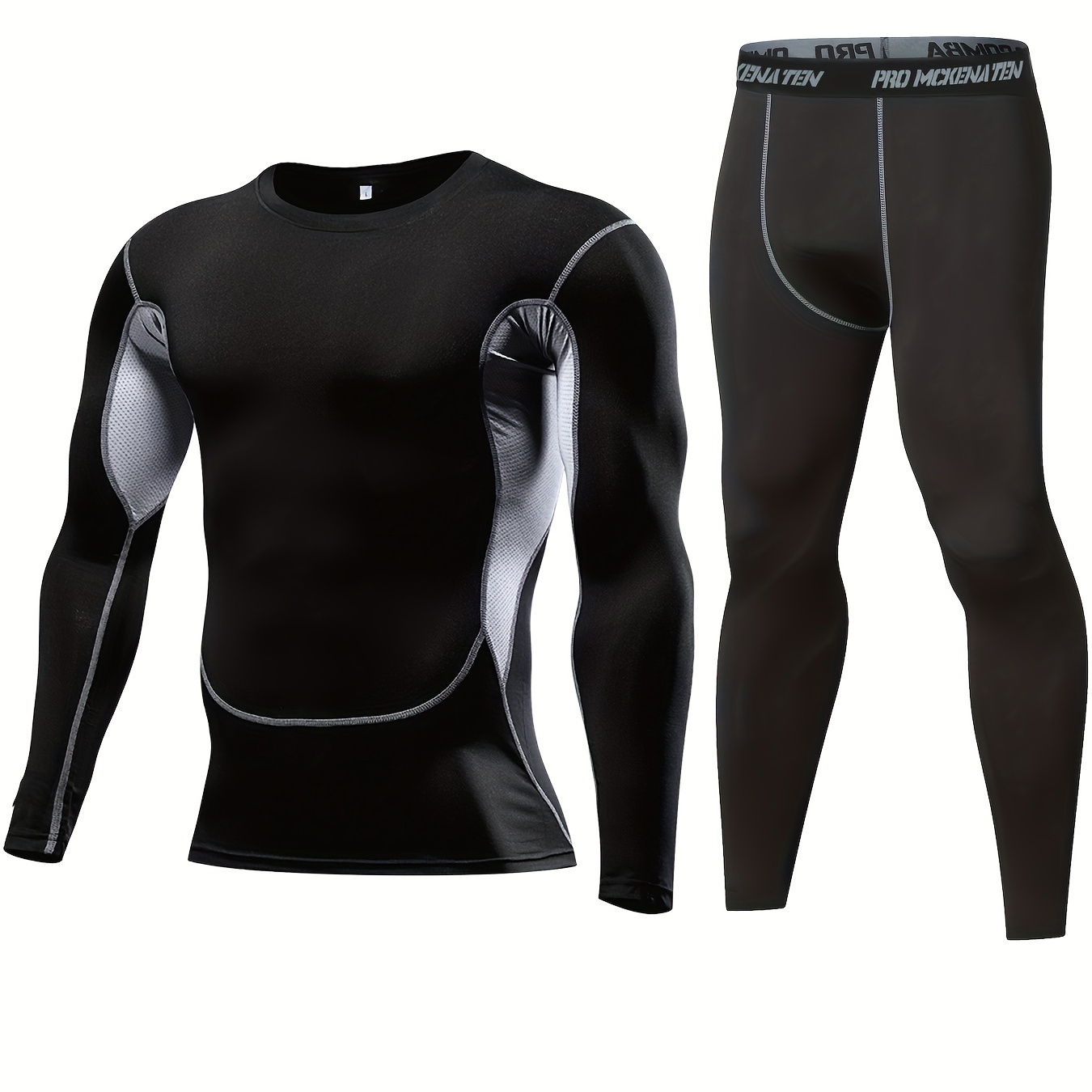 

Men's Tight Sportswear Gym Workout Running Sports Suits, Mesh Breathable Comfy Long Sleeve Shirts Tops & Indoor Workout Pants Sets
