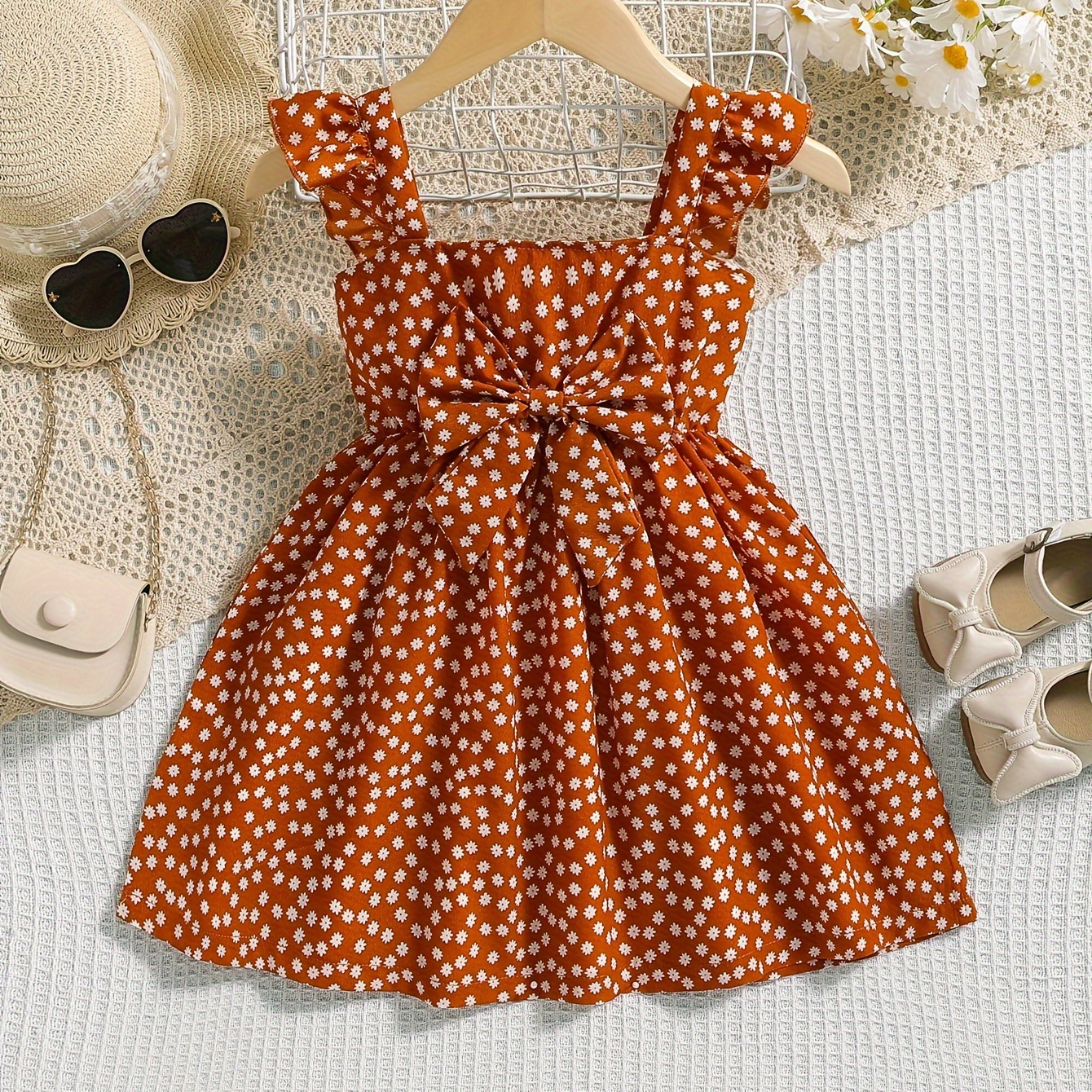 

Toddler Girls Cute Polka Dot Print Ruffle Trim Cami Dress For Summer Party Gift