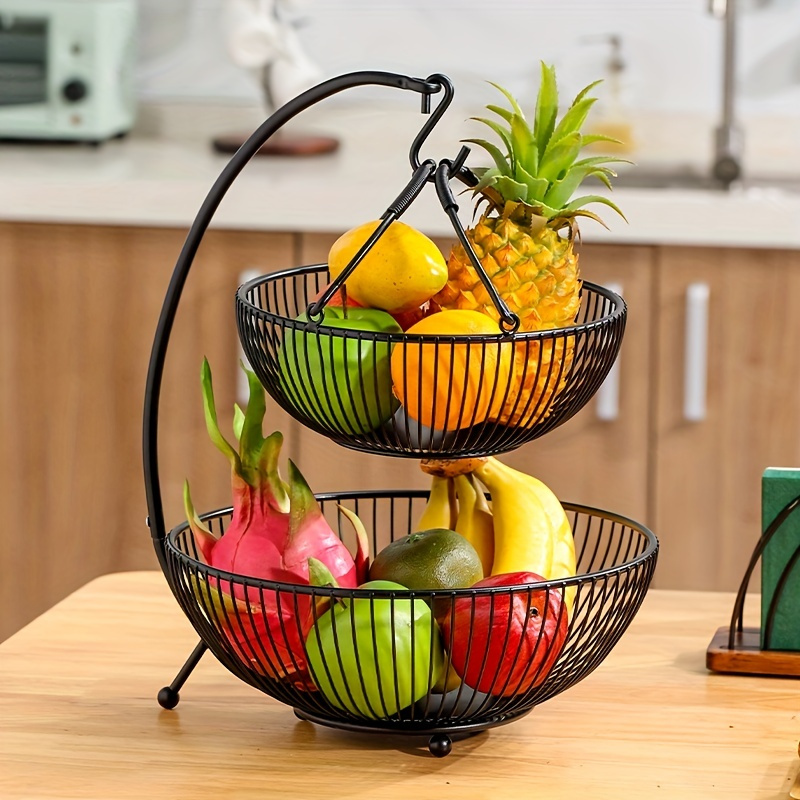 1pc 2 Tier Countertop Fruit Basket Bowl With Banana Hanger - Temu