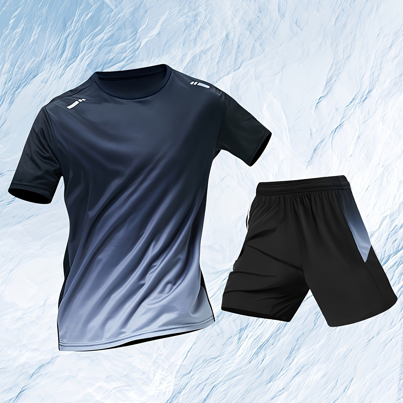 

2-piece Men's Summer Running Jogging Outfit Set, Men's Gradient Short Sleeve Breathable T-shirt & Active Shorts With Pockets