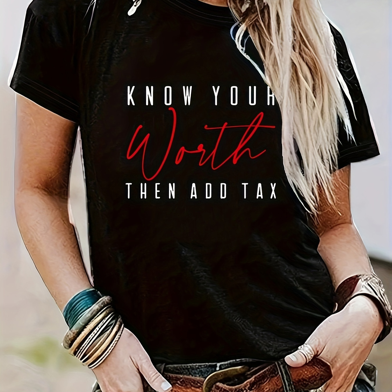 

Women's Casual Letter Neck T-shirt - Soft Polyester , Machine Washable, For All