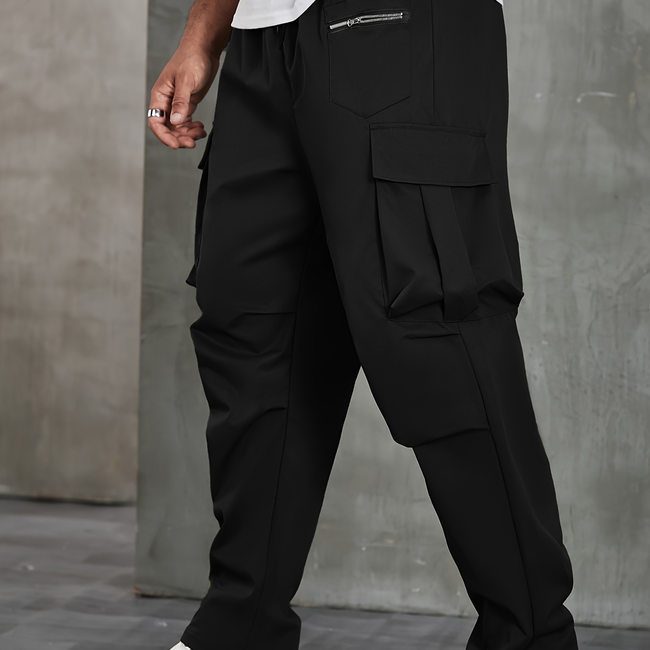 

Plus Size Men's Solid Cargo Pants For Spring Fall, Outdoor Sports Pants For Males