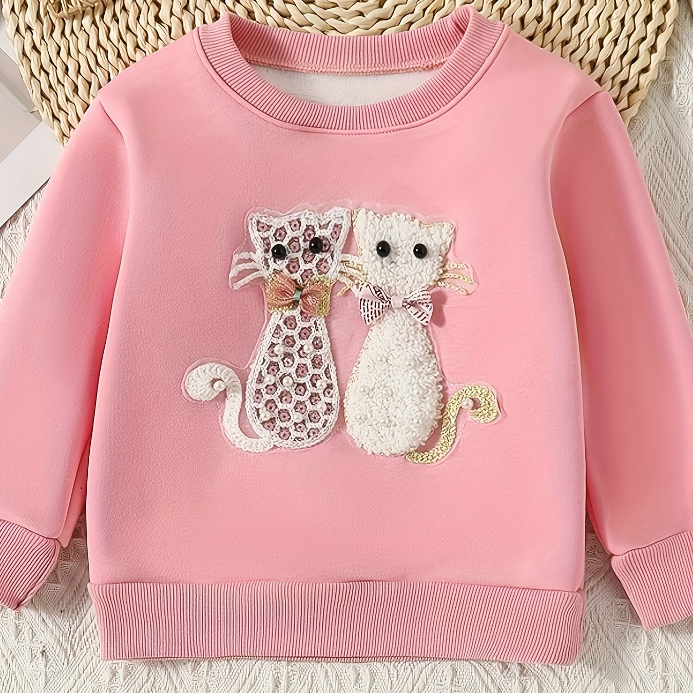 

Adorable Kitty Design Little Girls Sweatshirt, Soft Cotton Casual Active Long Sleeve Tops Girls Clothes