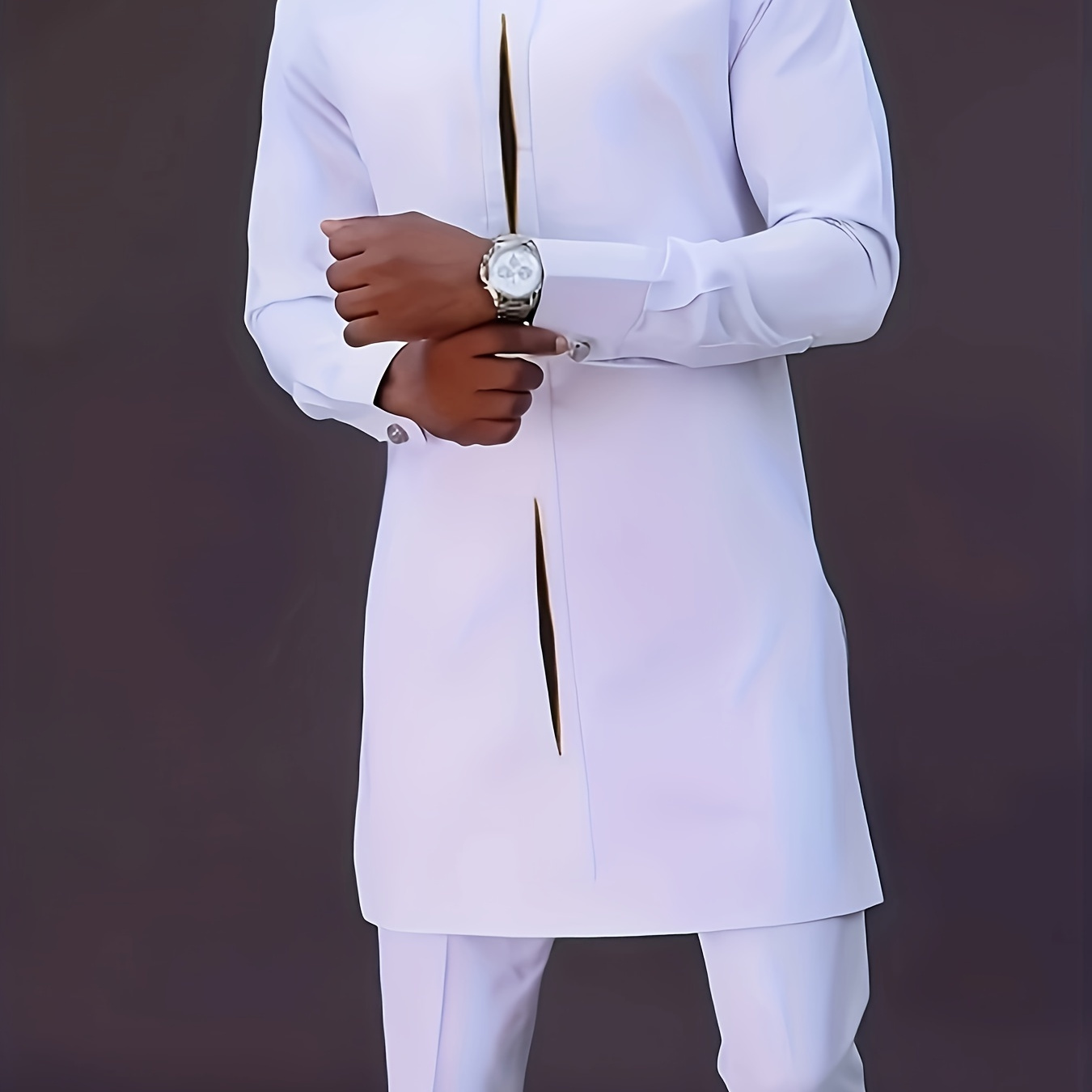 

Men's 2pcs Traditional African Suit, Long Sleeve Button-up Shirt & Pants, Ethnic Casual Outfit