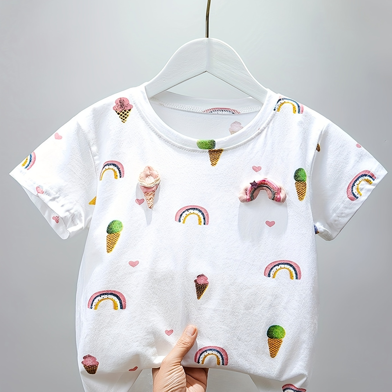 

Little Girl Cotton Tee Rainbow Print Short Sleeve T-shirt Comfort Fit Summer Tops