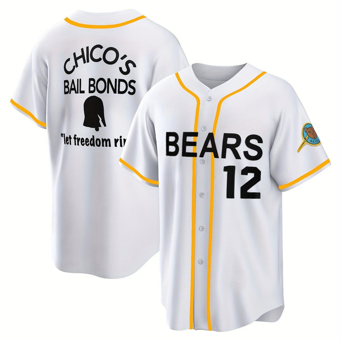 

Men's Bears 12 Embroidery Print Breathable Striped Baseball Jersey, Active V Neck Short Sleeve Uniform For Training Competition