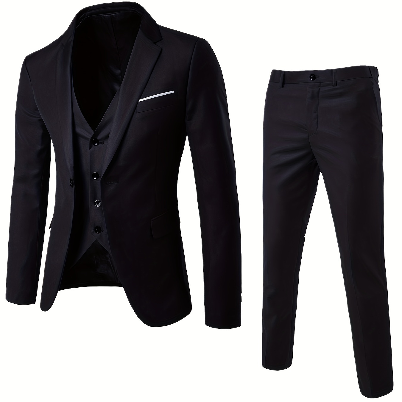 Men's Slim Fit Suit Button 3-Piece Blazer Dress Jacket & Vest & Pants For Business Wedding Party