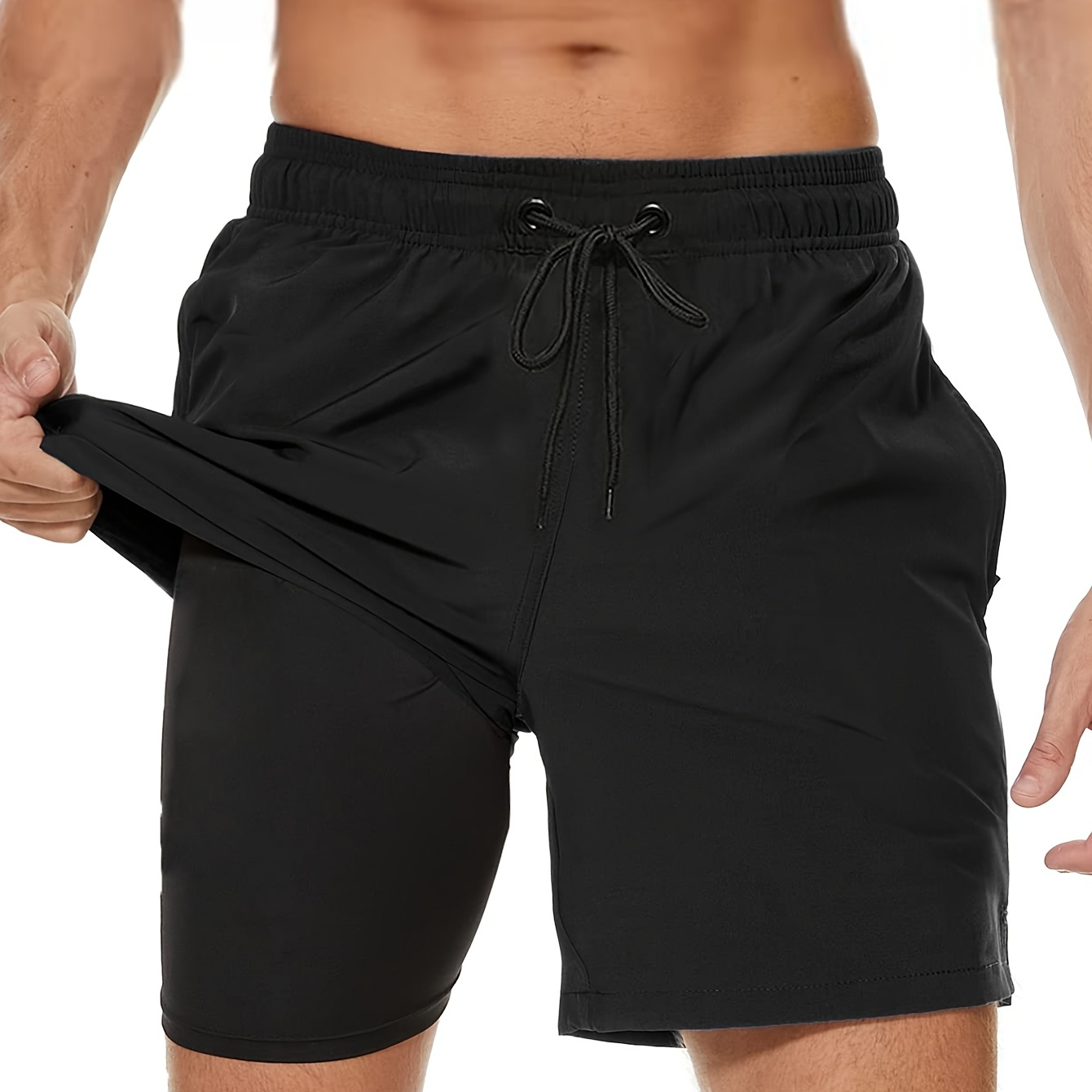 

Vibes, Men' Color Quick Dry Swim Trunks With Drawstring And Zipper Pockets, Comfy Breathable Board Shorts For