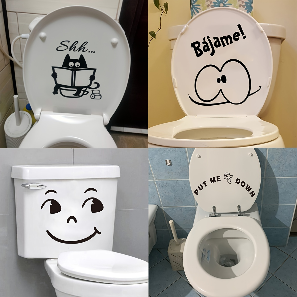 

1pc Lovely Toilet Stickers Diy Decor Removable Bathroom Art Waterproof Wallpaper Wc Wall-sticker