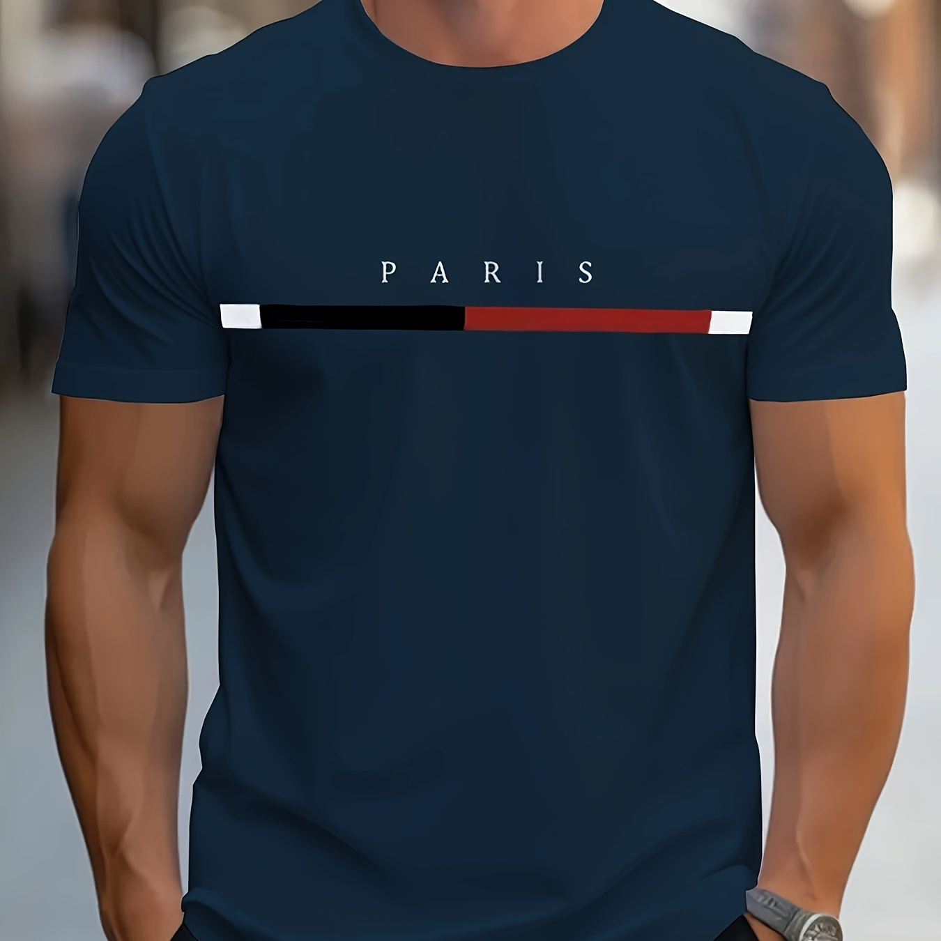 

Men's Paris Print T-shirt, Casual Short Sleeve Crew Neck Tee, Men's Clothing For Outdoor