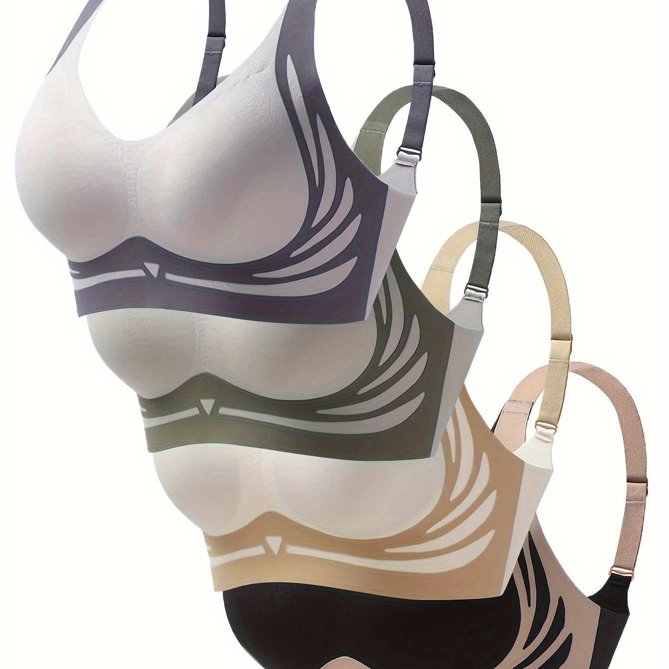 

Ensemble de 4 bralettes de sport fil pour femmes, couture, avec motif à rayures, coussinets amovibles, ensemble de soutien-gorge en confortable et respirant.