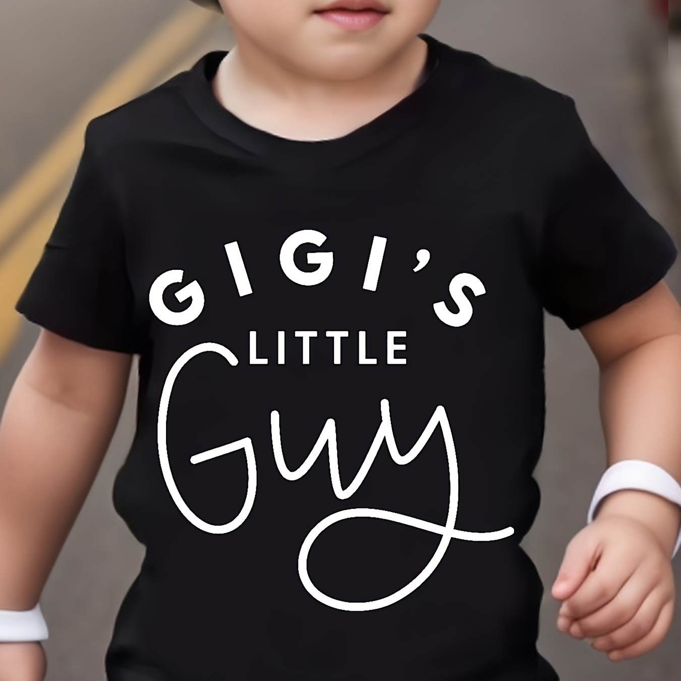 

Gig's Little Guy Letter Print Boys Creative T-shirt, Casual Lightweight Comfy Short Sleeve Tee Tops, Kids Clothes For Summer