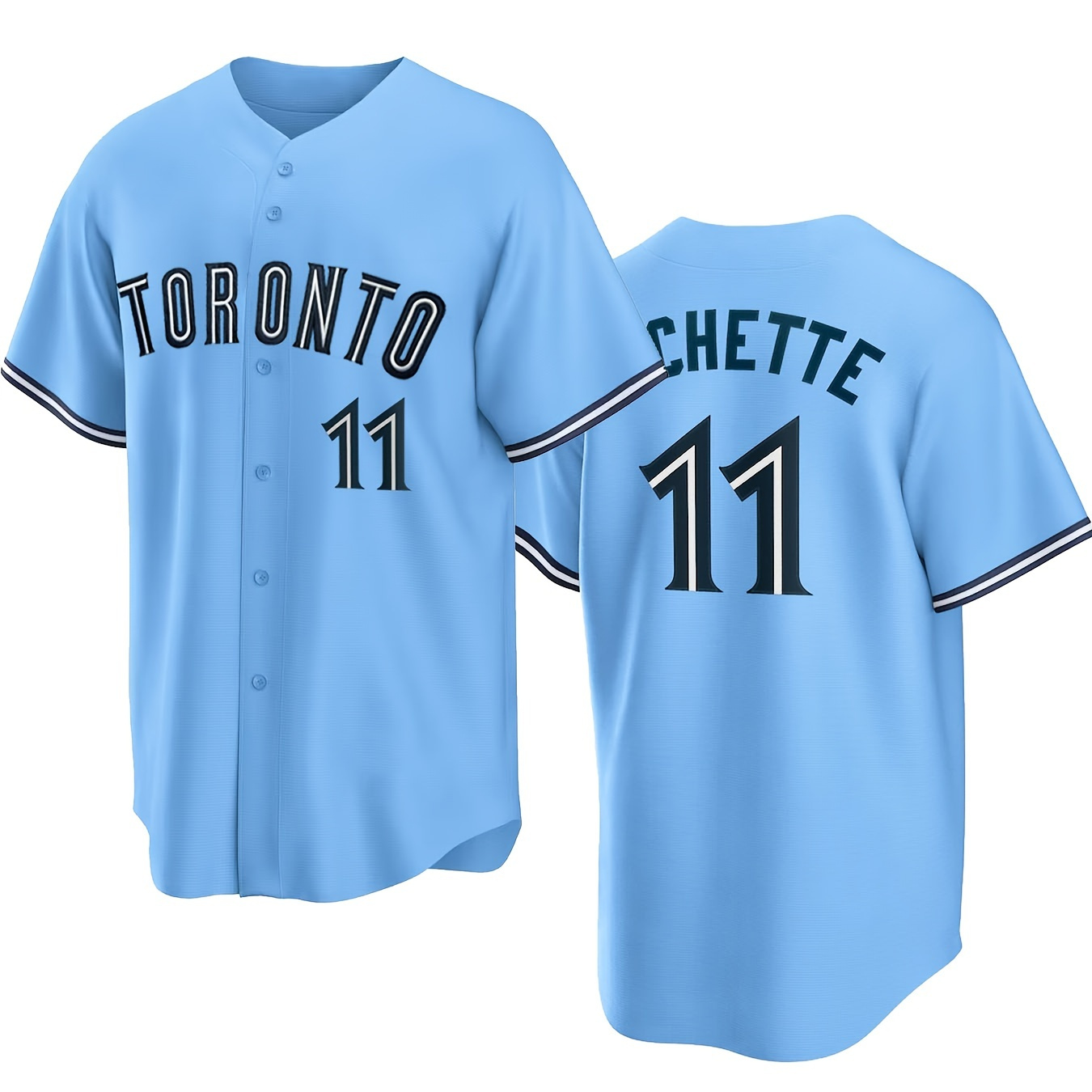 

Men's Toronto #11 Embroidered Street Short Sleeve V-neck Loose Button Up Shirt, Men's Summer Baseball Jersey, Gift For Men